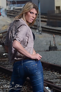 Hot Angelina teasing at the train tracks