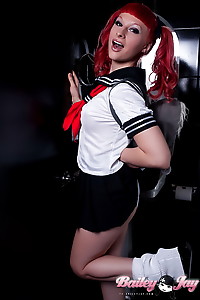 Sweet Bailey Jay posing as a Japanese schoolgirl