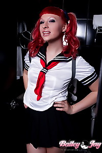 Sweet Bailey Jay posing as a Japanese schoolgirl