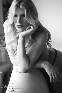 TS Angelina posing in black and white