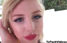 Petite TS beauty Annabelle Lane storkes her shecock out