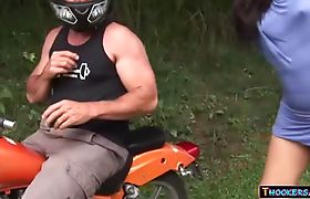 Latin shemale fucked on a bike