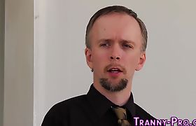 Tranny with small tits gets cock sucked