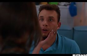Busty FUTA Chick Mouth Fuck a Guy with Huge Cumshot Fut