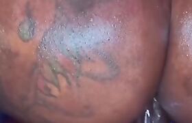 Huge ass ebony shemale bents over for creamy anal