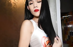 Beautiful pale skinned asian ladyboy Awa gets her ass fucked hard