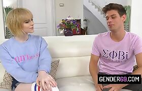 Blonde tgirl Jean Hollywood gets her ass barebacked