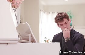 Husband anal fucks sexy shemale wife after playing piano