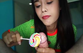 Ladyboy Alice Licks Lollipop And Gives Frottage