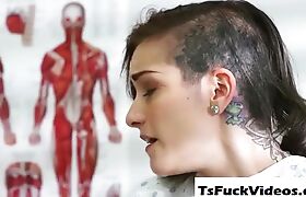 Trans doctor Natalie Mars fucking a tattooed petite pat