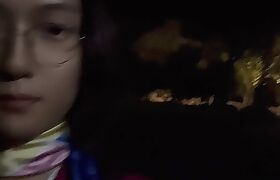 Chinese femboy stewardess masturbates and gets cum at roadside