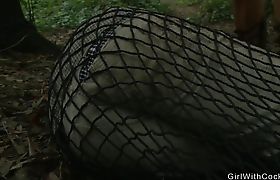 Shemale hunted and anal fucked poacher