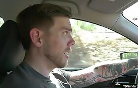 Big tit trans hitchhiker Jade Venus wants to get anal f