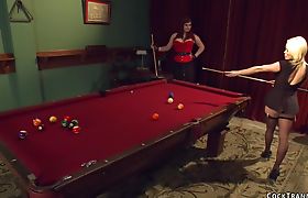Shemale fucks blonde after pool game