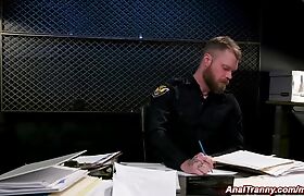 Busty shemale cop anal fucks man in evidence room