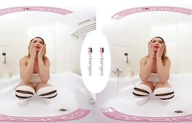 VRB TRANS Sexy Bianka masturbating in bathroom VR Porn